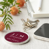 Elegante Rode Monogram Huwelijk Sleutelhanger (Zijkant)