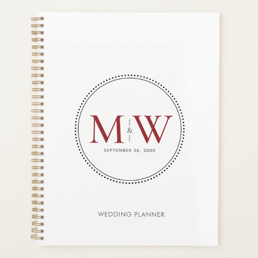 Elegante Rode Monogram Huwelijksplanner Planner (Voorkant)