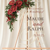 Elegante rode monogram ingang display bruiloft