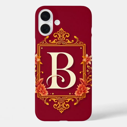Elegante rode monogramlijst met bloemversiering Case-Mate iPhone case (Achterkant)