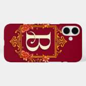 Elegante rode monogramlijst met bloemversiering Case-Mate iPhone case (Achterkant (horizontaal))