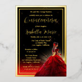 Elegante rode nep glinster Quinceañera | Verjaarda Folie Uitnodiging (Voorkant)