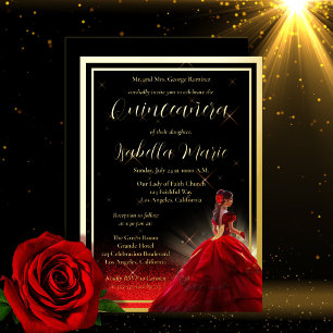 Elegante rode nep glitters Quinceañera   Verjaarda Folie Uitnodiging