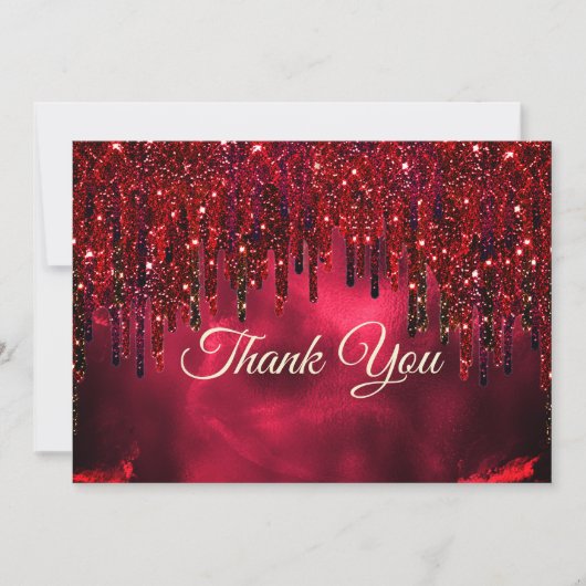 Elegante rode nepschitter druppels bedankkaart (Voorkant)