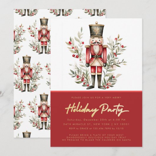 Elegante rode notenkraker kerstfeest kaart (Voorkant / Achterkant)