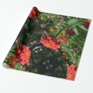 Elegante rode oranje bloementuin cadeaupapier
