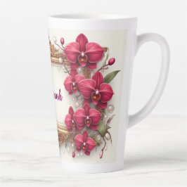 Elegante rode orchidee bloemrijke lijst met sierli latte mok