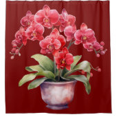 Elegante Rode Orchideeën Gordijn (Voorkant)