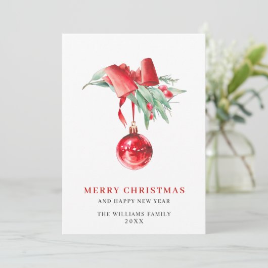 Elegante rode ornament Kerstmis groet Feestdagenkaart (Staand voorkant)