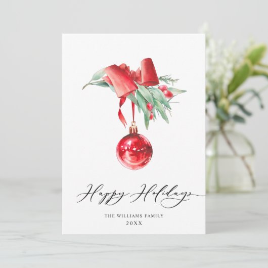 Elegante rode ornament Kerstmis Groet Feestdagenkaart (Staand voorkant)