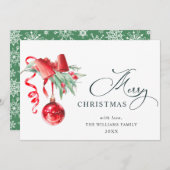 Elegante Rode Ornament Kerstmis Groet Feestdagenkaart (Voorkant / Achterkant)