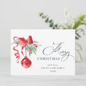 Elegante Rode Ornament Kerstmis Groet Feestdagenkaart (Staand voorkant)