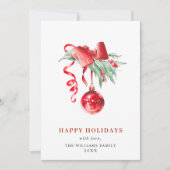 Elegante rode ornament Kerstmis Groet Feestdagenkaart (Voorkant)