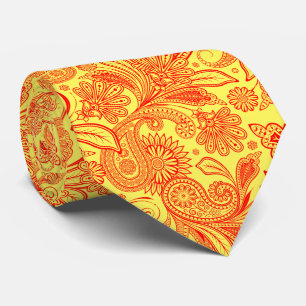 Elegante rode paisley op een aangepaste gele achte stropdas