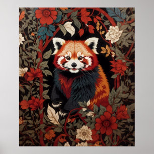 Elegante rode panda William Morris geïnspireerd do Poster