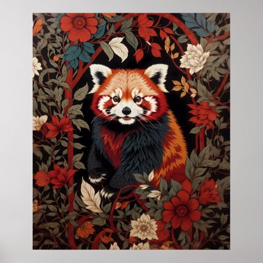 Elegante rode panda William Morris geïnspireerd do Poster (Voorkant)