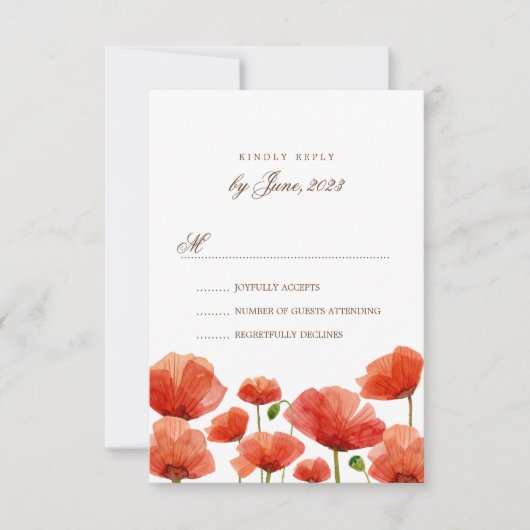 Elegante rode papaver bloemen bruiloft RSVP (Voorkant)