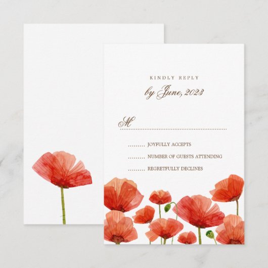 Elegante rode papaver bloemen bruiloft RSVP (Voorkant / Achterkant)
