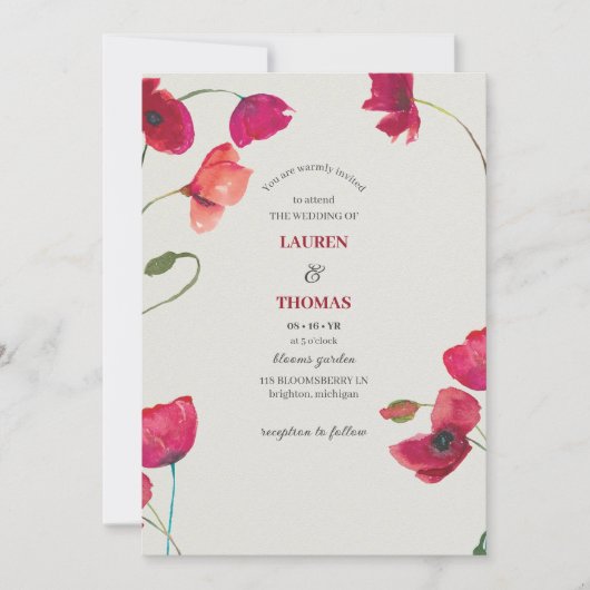 Elegante rode papaver bloemenbruiloft kaart (Voorkant)