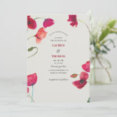 Elegante rode papaver bloemenbruiloft kaart (Staand voorkant)