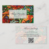 Elegante rode papavers bloemig Glas in lood QR-cod Visitekaartje (Voorkant / Achterkant)