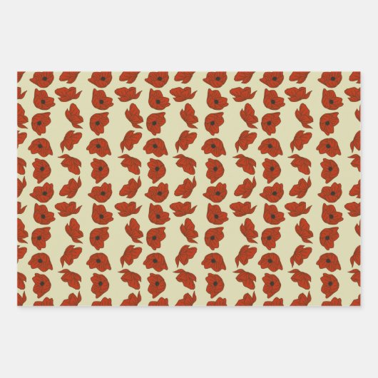 Elegante rode papavers met Schattigee groene blade Inpakpapier Vel (Voorkant 2)