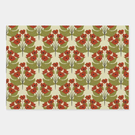 Elegante rode papavers met Schattigee groene blade Inpakpapier Vel (Voorkant)