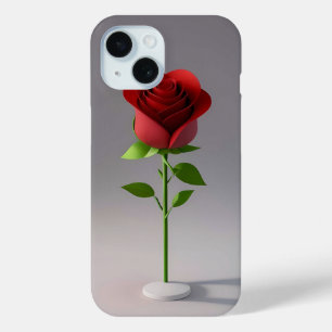 Elegante Rode Papieren Roos met Groene Steel iPhone 15 Case