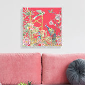 Elegante rode pauw oosterse bloemen chinoiserie canvas afdruk (Insitu (Woonkamer))