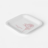 Elegante rode pioen bloem moderne bruiloft papieren bordje (Gebogen)