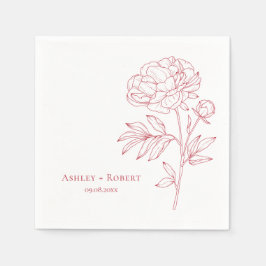 Elegante rode pioen bloem moderne bruiloft servet