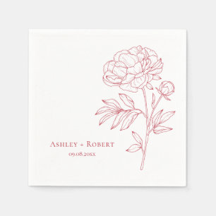 Elegante rode pioen bloem moderne bruiloft servet
