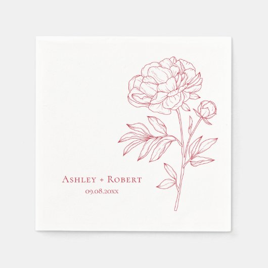 Elegante rode pioen bloem moderne bruiloft servet (Voorkant)