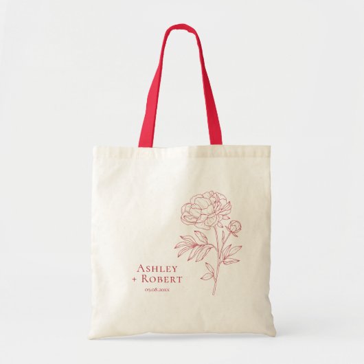 Elegante rode pioen bloem trouw welkom tote bag (Voorkant)