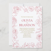 Elegante rode pioen Bloemen Border Line Art Weddin Kaart (Voorkant)