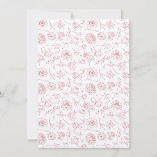Elegante rode pioen Bloemen Border Line Art Weddin Kaart (Achterkant)