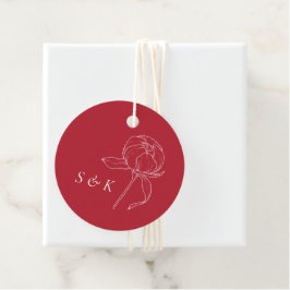 Elegante rode pioen monogram bruiloft bedankjes labels