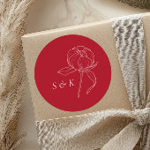 Elegante rode pioen monogram bruiloft ronde sticker