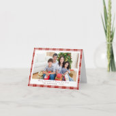 Elegante Rode Plaid Kerstfoto Vakantie Kaart (Voorkant)