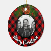 Elegante rode plaid pinecone foto sjabloon keramisch ornament (Links)