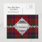 Elegante rode plaid Save the Date Briefkaart (Voorkant / Achterkant)