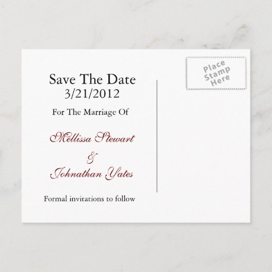 Elegante rode plaid Save the Date Briefkaart (Achterkant)