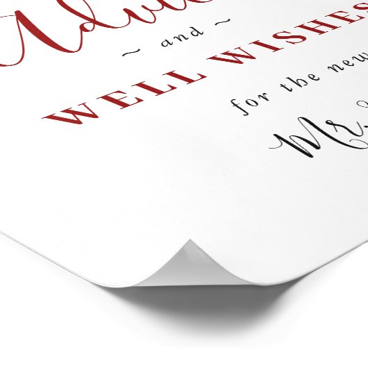 Elegante Rode Poinsettia Advies & Wensen Bruiloft Poster (Hoek)