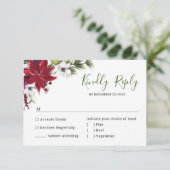 Elegante Rode Poinsettia Aquarel Dennenschuur Brui RSVP Kaartje (Staand voorkant)