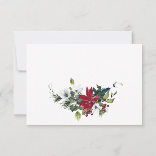 Elegante Rode Poinsettia Aquarel Dennenschuur Brui RSVP Kaartje (Achterkant)