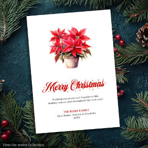 Elegante Rode Poinsettia Aquarel Kerstkaarten Feestdagenkaart