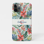 Elegante  rode Poinsettia Bloemen Monogrammed Case-Mate iPhone Case (Achterkant)