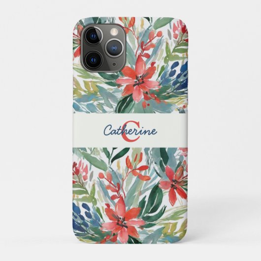 Elegante  rode Poinsettia Bloemen Monogrammed Case-Mate iPhone Case (Achterkant)