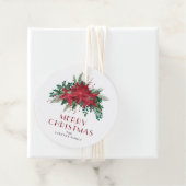 Elegante rode poinsettia bloemenkerst bedankjes labels (In situ)