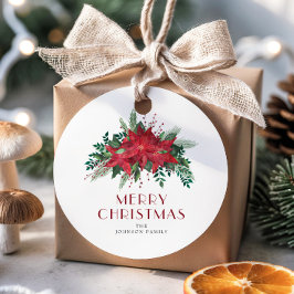 Elegante rode poinsettia bloemenkerst bedankjes labels